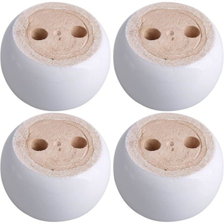 4 cm høye hvite runde møbelben i tre, 6,7 cm diameter, bæreevne 100 kg