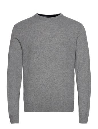 Merino Cash Mix Crew Strikkegenser M. Rund Krage Grå Hackett London*Betinget Tilbud