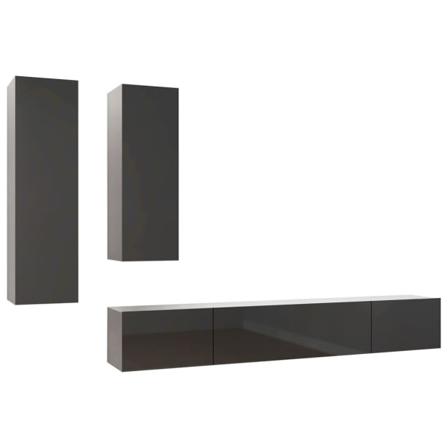 Vidaxl Tv-skåp 4 Delar Grå Högglans Spånskiva Grå