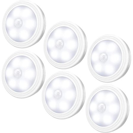 Rörelsesensor LED-lampor, 6 st automatiska LED-nattlampor, nattlampa för hall, källare, garage, badrum, garderob, kök, trappor, vägglampa med