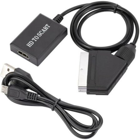 HDMI Scart-adapter med HDMI- och Scart-kablar, HDMI till Scart-konverterare kompatibel med NTSC/PAL för PS4-spelare Sky HD Blu-Ray HDTV STB