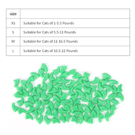 100 st Soft PVC Kattklo-skydd för Tassar, Klor, Grooming Tillbehör Dekorationssats (Grön M)