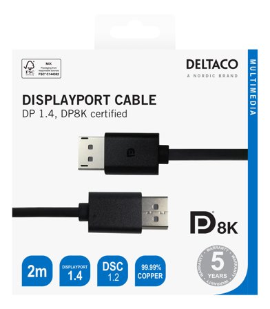 Deltaco DisplayPort cable, 8K, DP 1.4, 2m, black