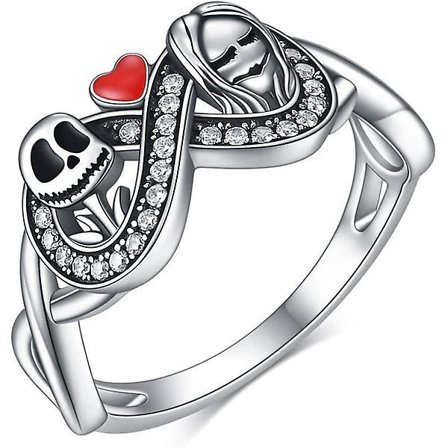 WABJTAM Nightmare ringer Jack og Sally Skull gotisk smykke jubileumsløfte-størrelse 8, ring av romantikk