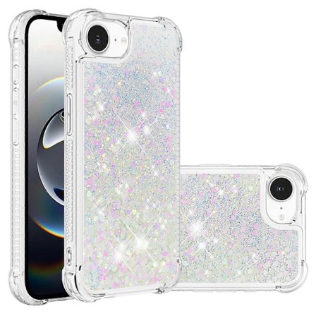 Passer til iPhone 16e TPU mobiltelefon cover flash kviksand stødsikkert mobiltelefon bagcover (laser hjerteform)