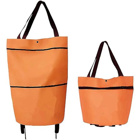 Indkøbspose På Hjul, 2-i-1 Foldbar Indkøbstrolley, Sammenfoldelig, To-trins 1stk orange