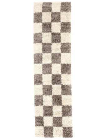 Chessie 80X300 Small Greige/Off White Checkered Runner Rug