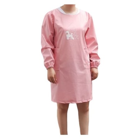 Rosa - 1 stk (stor) PU-skinn langærmet stelleforkle, vanntett, justerbar og antistatisk med 2 lommer, egnet for husarbeid, matlaging, oppvask og 