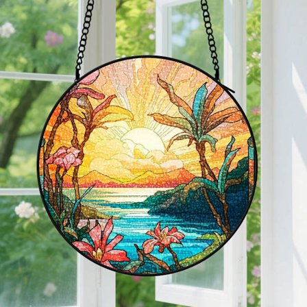 Tropiska soluppgångar vid kusten - Fönsterhängande ornament för nygifta par, som inflyttningspresent till par