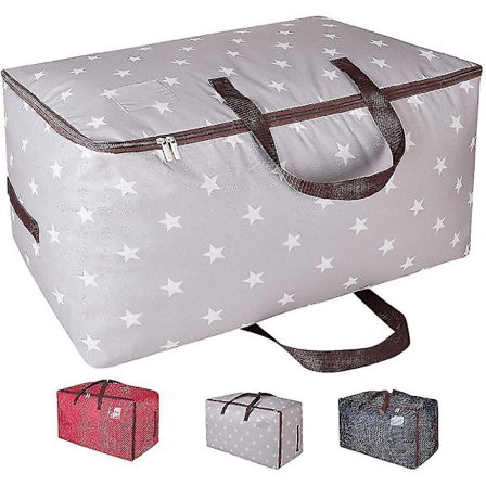 100L Stor under seng tøj opbevaringspose med lynlås, fugtsikker (grå stjerne)