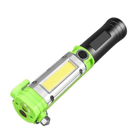 Bilsikkerhetshammer med setebelteskjærer, vindusknuser, magnetisk oppsamlingsverktøy og SOS-beacon LED-lommelykt