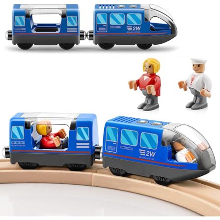 Akulla toimiva veturijuna - Junasarja, joka on yhteensopiva Thomas-, Brio-, Chuggington-junien ja puuraiteiden kanssa (ei sisälly) - Sininen