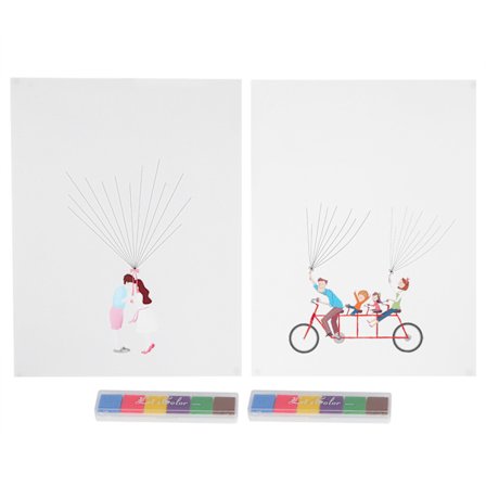 2 sæt tegneserie mønster fingeraftryk maleri DIY signatur gæstebog bryllup fødselsdagsfest dekoration