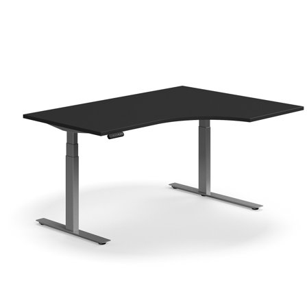 Schreibtisch QBUS, höhenverstellbar, 1600x1200 mm, silber/schwarz