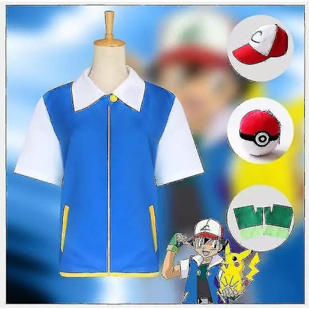 Ash Ketchum Kostym Kappa Hatt Handskar Poke Ball Anime Halloween kostymer