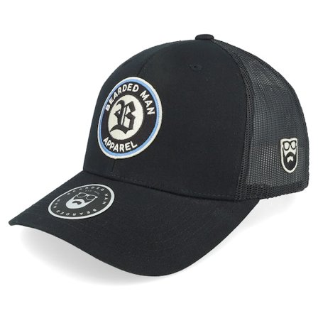 Bearded Man - Old English B Patch Black Trucker Trucker Black Cap - @ Hatstore