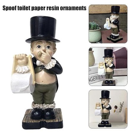Toilet Butler med toiletpapirholder, harpiks ornament, kompatibel med badeværelse, super sød