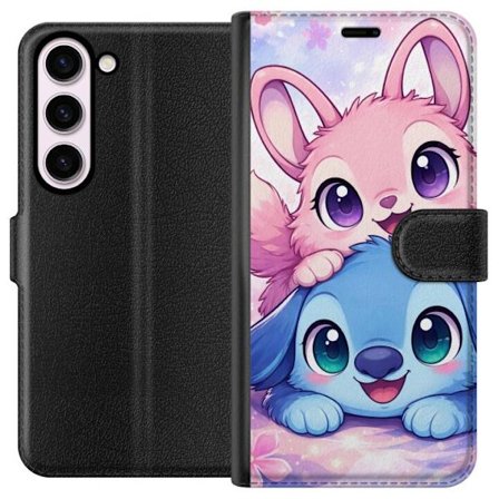 Kompatibel Tegnebogsetui til Samsung Samsung Galaxy S23 Sød kawaii illustration med pink og blå fantasidyr, store øjne og bløde farver perfekt til