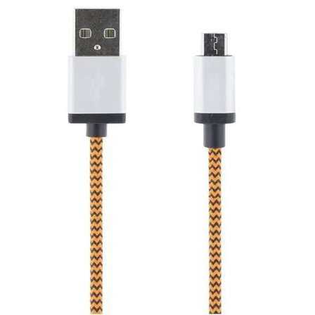 STREETZ USB-synk-/laddarkabel, tygklädd, USB Typ A ha - USB Micro B ha, 2m, orange
