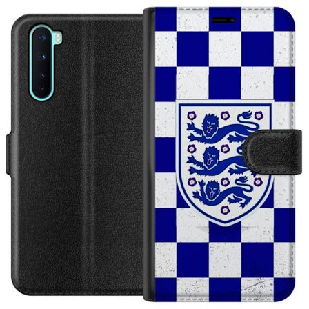 Kompatibel Tegnebogsetui til OnePlus OnePlus Nord Grafisk skakternet mønster i blåt og hvidt med et klassisk heraldisk emblem, retro-inspireret spor