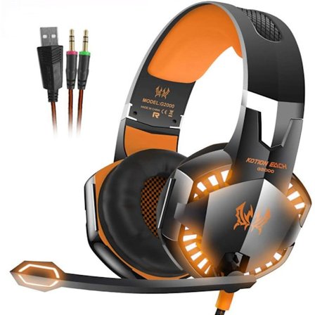 Stereo Gaming Headset Djup Bas Datorspel Hörlurar Hörlurar med LED-ljus Mikrofon för PC Laptop PS4