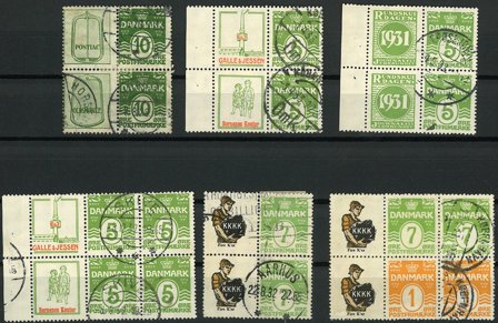 Danmark - Samling af reklamevedhæng på 1 indstikskort - Stemplet