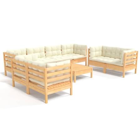 Vidaxl Loungegrupp Med Gräddvita Dynor 9 Delar Massiv Furu Creme