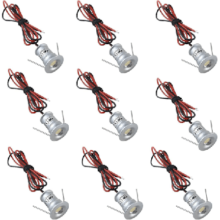 Sorte 9 stk Mini 12V 1W LED Nedfelt Spotlys For Kjøkken, Trapper, DIY Belysning, Varmt Hvit