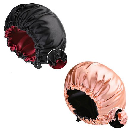 Vändbara Vattentäta Silky Satin Justerbara Nattmössor (roséguld+röd) 2 st