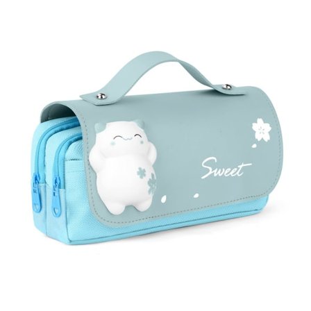 Stort penalhus, penalhus med stor kapacitet, multifunktionel kontorpapir- og makeuptaske, stressreducerende etui, blå