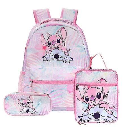 Stitch ryggsekk tredelt sett for grunnskole- og ungdomsskoleelever (ryggsekk + matpakke + pennal) - perfekt