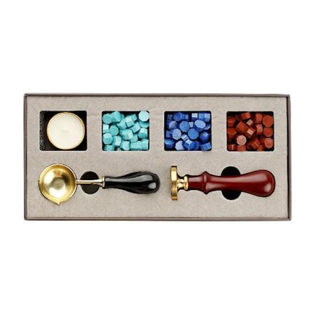 Set med vaxsigillstämpel, med 3 färger vintage sigillvax pärlor