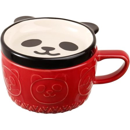 Söt Mugg med Lock, Djur Kaffe Te Kopps Underlägg Set, Födelsedag Examenspresenter Alla Hjärtans Dag Mors Dag Påsk Jul Presenter (Panda)