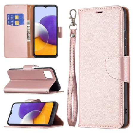 Samsung A22 5g Premium Litchi Plånbok - Roséguld Rosa Guld