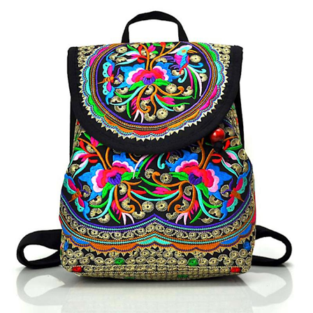 Broderad ryggsäck i vintagestil kompatibel med dam