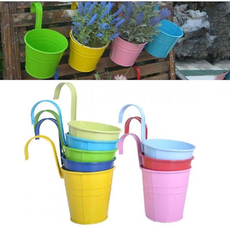 Metall Järn Blomkruka Vas Hängande Balkong Trädgård Planter Hem