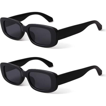 Rektangulära Solglasögon för Kvinnor Retro Körglasögon 90-tal Vintage Mode Smal Kvadratisk Ram UV400 Skydd Svart svart Black black