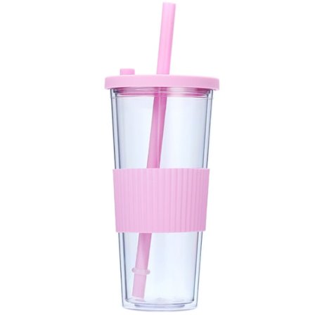 Dubbelväggiga plastglas med lock och sugrör