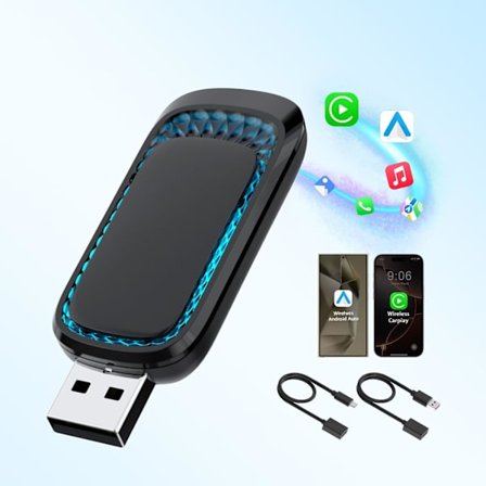 2025 Siste Modell 2-i-1 Trådløs CarPlay Android Auto Adapter med RGB Ambient Light, Mini Apple carplay Trådløs Adapter Rask Stabil Tilkobling