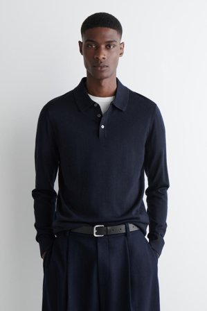 COS Men's Slim Merino Wool Polo Shirt in Blue