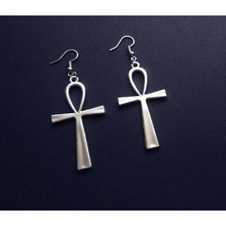 Hengende dråpe Ankh-kors sølvøreringer med egyptisk evig nøkkel