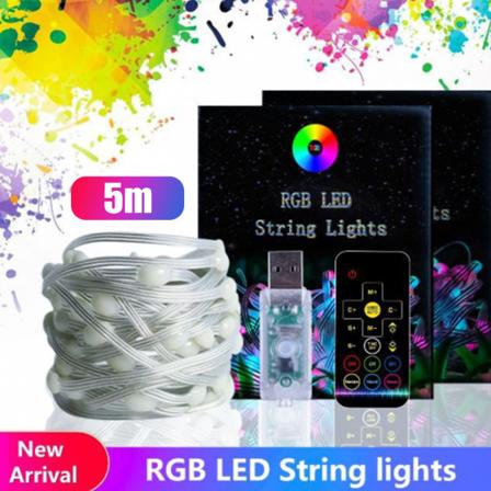 RGB fjernbetjening LED lyssnor udendørs juletræsdekoration LED lysbånd 5M 50 lys