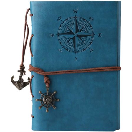 Dagbok/notatbok i imitert skinn, med blanke sider