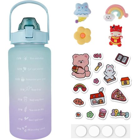 2 liters motiverande vattenflaska med tidsmarkeringar Stor kapacitet Vattenkanna Bärbar sportdrickflaska (grön)