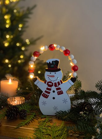 Snømann m/lys H20 - hvit/rød