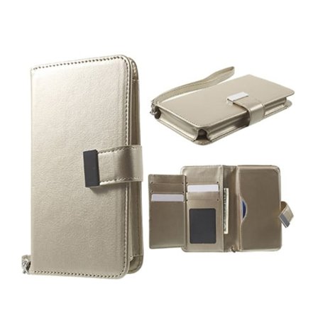 Læder-etui til smartphones, størrelse: 140 x 70 x 12mm - Guld