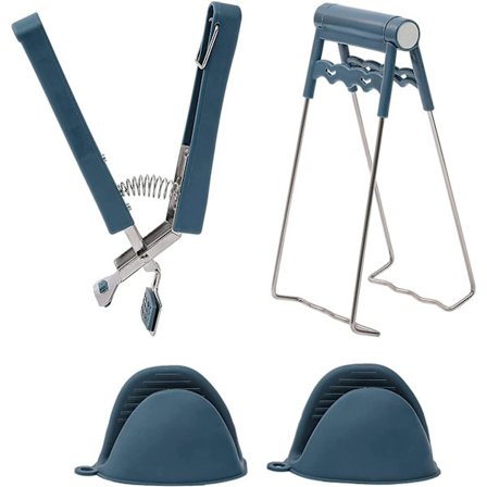 4-pak (marineblå) Grydelap-gribere, skålclips i rustfrit stål, køkkentang skål fad pandeclips anti-skoldning