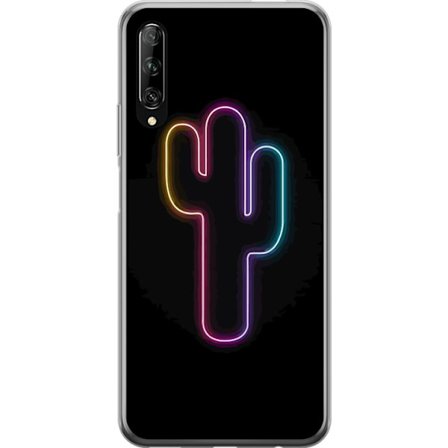 Yhteensopiva Puhelinkuori Huawei Huawei P smart Pro 2019 Neonpiirros kaktuksista vaaleanpunaisessa ja sinisessä valossa tummaa taustaa vasten