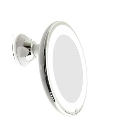 Justerbart vinkelspeil, forstørrelsesspeil med sugekoppbase og bærbare batteridrevne, lyse, diffuse LED-lys, 360 graders dreining for