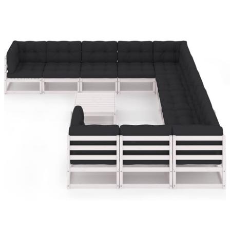 Vidaxl Loungegrupp Med Dynor 12 Delar Vit Massiv Furu Vit